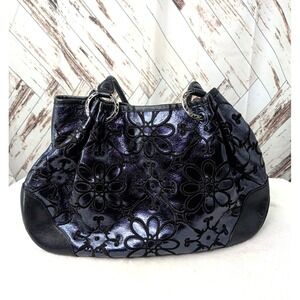 Brighton Valencia Embroidered Black & Blue Floral Leather Bag
